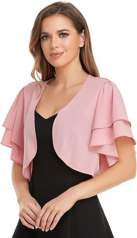 Women Short Sleeve Shrug Cropped Bolero Open Front Chiffon Cardigan for Evening Dress in Kuwait