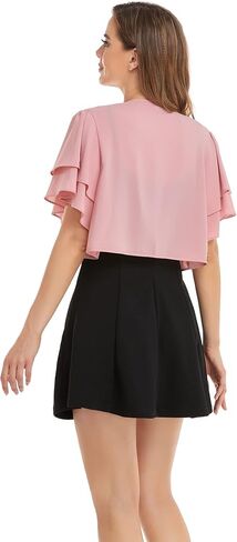 Women Short Sleeve Shrug Cropped Bolero Open Front Chiffon Cardigan for Evening Dress in Kuwait
