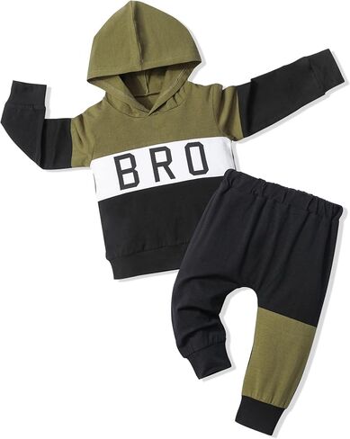 ملابس Fommy للأطفال الصغار، ملابس للأطفال الصغار بقلنسوة بأكمام طويلة وطبعة حروف + طقم سراويل مكون من قطعتين in Kuwait