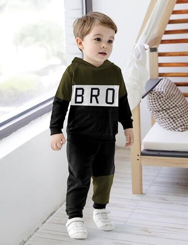 ملابس Fommy للأطفال الصغار، ملابس للأطفال الصغار بقلنسوة بأكمام طويلة وطبعة حروف + طقم سراويل مكون من قطعتين in Kuwait