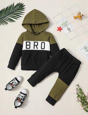 ملابس Fommy للأطفال الصغار، ملابس للأطفال الصغار بقلنسوة بأكمام طويلة وطبعة حروف + طقم سراويل مكون من قطعتين in Kuwait