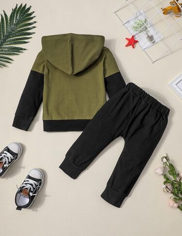 ملابس Fommy للأطفال الصغار، ملابس للأطفال الصغار بقلنسوة بأكمام طويلة وطبعة حروف + طقم سراويل مكون من قطعتين in Kuwait