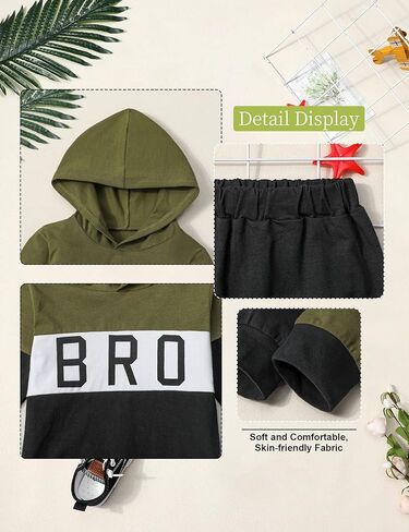 ملابس Fommy للأطفال الصغار، ملابس للأطفال الصغار بقلنسوة بأكمام طويلة وطبعة حروف + طقم سراويل مكون من قطعتين in Kuwait