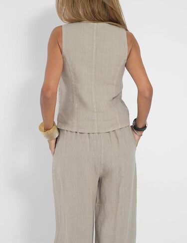Perbai Womens V Neck Sleeveless Crop Vest Wide Leg Pants Sets 2 Piece Blazer Suits Summer Linen Matching Sets(Beige-L) in Kuwait