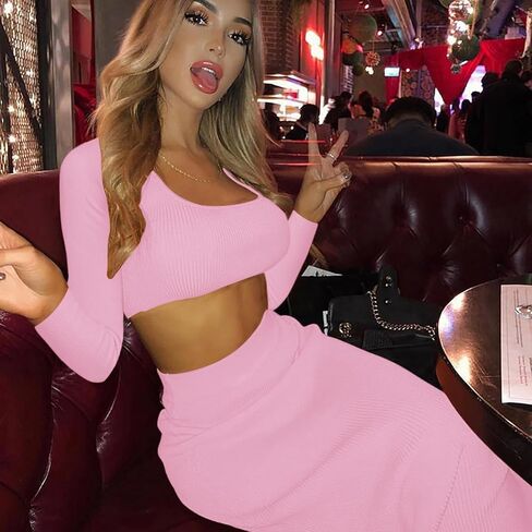 تنورة مجموعات النساء 2 قطعة ملابس مثير Bodycon تانك ساحة الرقبة مضلع مثير قطعتين الزي فستان الحفلات للنساء in Kuwait