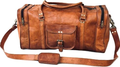 Leather Duffel Travel Gym Overnight Weekend Leather Bag Classic Square Handmade Eco-Friendly Bag Medium in Kuwait