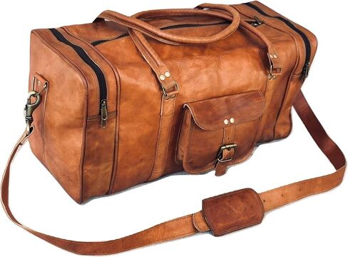 Leather Duffel Travel Gym Overnight Weekend Leather Bag Classic Square Handmade Eco-Friendly Bag Medium in Kuwait