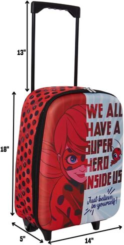 Miraculous Ladybug Carry On Rolling Kids Luggage with Wheels for Girls, 18 Inch, Superhero Lady Bug Convertible Duffle Bag with Side Handle in Kuwait