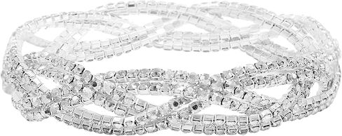 سوار قابل للتمدد بحجر الراين للنساء بنات الفضة مطلي واضح كريستال مجوهرات الزفاف in Kuwait