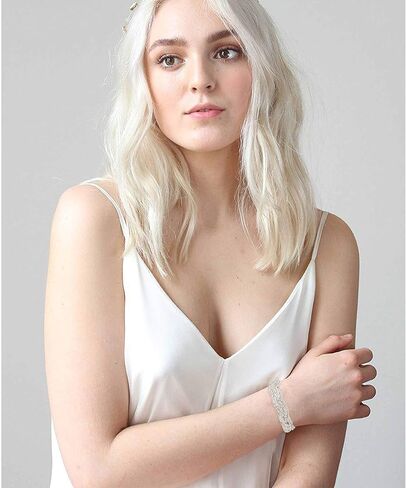 سوار قابل للتمدد بحجر الراين للنساء بنات الفضة مطلي واضح كريستال مجوهرات الزفاف in Kuwait