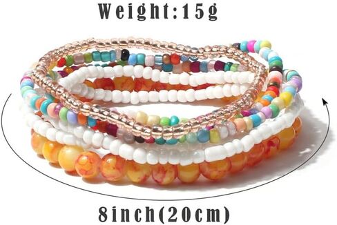 Pingyongchang Stackable Multi Layer Bohemian Bead Bracelet For Women Girls Handmade Colorful Beads Layered Stretch Multilayer Bangles Bracelets Beach Anklets Jewelry String Charm Bracelets 6 pieces in Kuwait