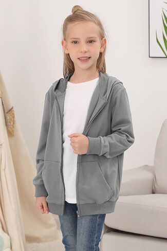 سويت شيرت بقلنسوة للفتيات من GORLYA جاكيت بسحاب كامل كاجوال كلاسيكي مناسب للأعمار من 4 إلى 14 طن in Kuwait