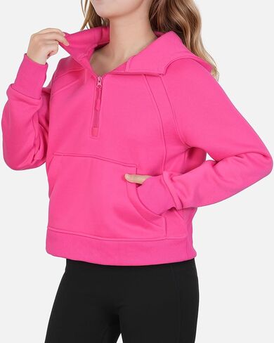 KEREDA كنزات بغطاء للرأس مبطنة بالصوف للفتيات بلوفر بنصف سحاب وأكمام طويلة وياقة مقصوصة 5-14 سنة in Kuwait