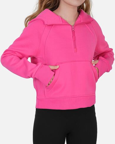 KEREDA كنزات بغطاء للرأس مبطنة بالصوف للفتيات بلوفر بنصف سحاب وأكمام طويلة وياقة مقصوصة 5-14 سنة in Kuwait