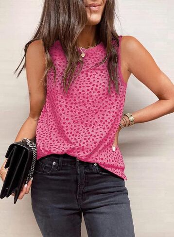 Dokotoo Womens Leopard Print Tank Tops Crewneck Sleeveless Summer Casual T-Shirts Blouses in Kuwait