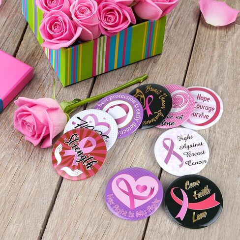 ايليكلاند 45 قطعة من دبابيس الشريط الزهري للتوعية بسرطان الثدي، بروش الامل الزهري للمناسبات الخيرية لسرطان الثدي in Kuwait