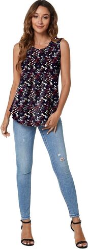 SUNNEGOO Women's Sleeveless Tank Tops Printed Pleated Loose Casual Blouse Shirt Flare Tunic Tank Tops for Women Summer in Saudi Arabia