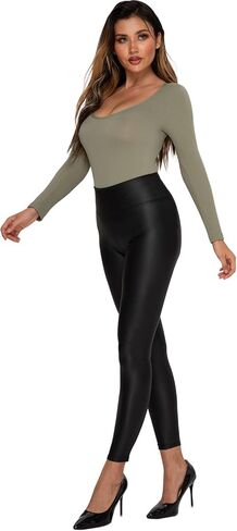 Gondola Blu Faux Leather Leggings for Women High Waist Tummy Control Stretchy Sexy Pants with Thin Fleece Lined Seamless in Saudi Arabia