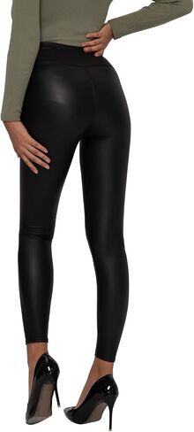 Gondola Blu Faux Leather Leggings for Women High Waist Tummy Control Stretchy Sexy Pants with Thin Fleece Lined Seamless in Saudi Arabia