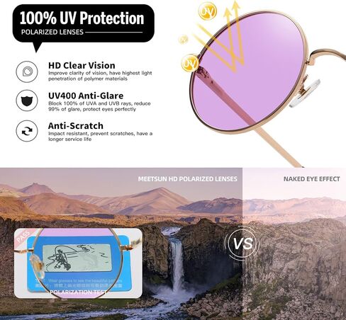 MEETSUN Small Round Sunglasses Polarized for Men Women Retro Vintage Circle Hippie Sun Glasses UV400 in Kuwait
