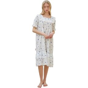 ULLALA Pajamas for Women Lolen Short sleeve One-Piece Ivory Vintage Soft Sleepwear 1Piece one Size Cotton in Kuwait