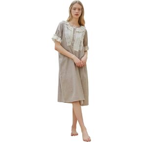 ULLALA Pajamas for Women O-Garden 40'S Short One-Piece Oatmeal Vintage Soft Sleepwear 1Piece one Size Cotton in Kuwait