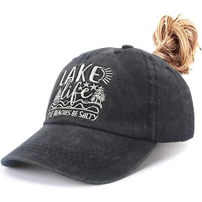 LOKIDVE Women's Lake Life Cuz Beaches Be Salty Baseball Cap Embroidered Vintage Dad Hat Black