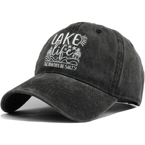 LOKIDVE Women's Lake Life Cuz Beaches Be Salty Baseball Cap Embroidered Vintage Dad Hat Black