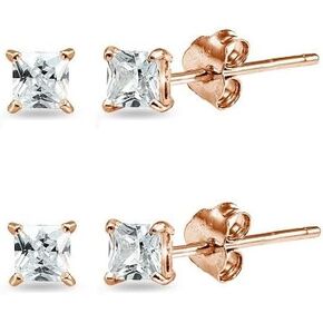 Sterling Silver Tiny 2mm Princess-Cut Square CZ Cartilage Piercing Stud Earrings Jewelry Set for Women Girls Men