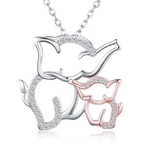 Mother and Daughter Animals Necklace 925 Sterling Silver Original Mother's Day Birthday Charms Gifts for Mommy Grandmom and Girls Jewelry Family Present Gift