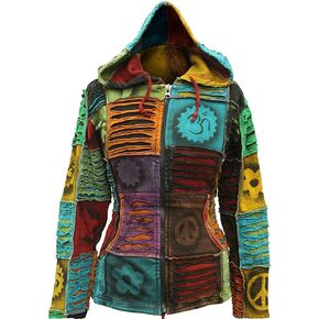 سترة بغطاء للرأس من Shopoholic Fashion Slashed Patchwork Pixie Hippie للنساء، سترة صوفية خفيفة الوزن بسحاب in Kuwait