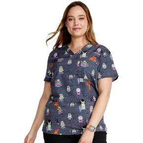 Tooniforms Men and Women V-Neck Scrub Top, Printed Designs Top with 4-Way Stretch- TF687