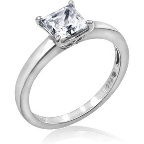 Amazon Collection Platinum or Gold plated Sterling Silver Princess-Cut Solitaire Ring made with Infinite Elements Cubic Zirconia
