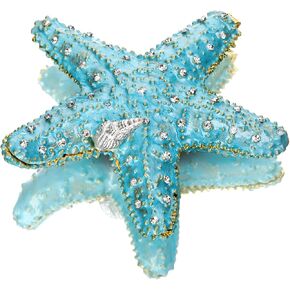 YU FENG Jeweled Starfish Figurine Trinket Boxes Hinged Collectible Painted Enameled Sea Star Animal Jewelry Holder Box(Ocean Blue)