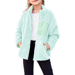 Arshiner Girls Fleece Jacket Sherpa Fall Winter Full Zip Fuzzy Coat Outwear with Pockets