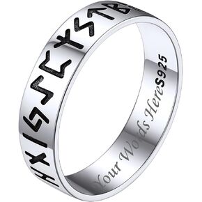 Bestyle Viking Norse Runes Ring-Sterling Silver Band Ring for Men Women, Cool Thumb Index Finger Ring, Viking Norse Jewelry Statement Gift