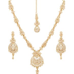 Touchstone Indian Bollywood Gorgeous intricate Workmanship Sparkling Rhinestone crystal wedding Designer Jewelry Necklace Set In Gold or Silver Tone For Women. in Kuwait