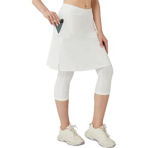 Women 20" Athletic Knee Length Skirt with Leggings Attached Modest Skirted Capris Zipper Pockets