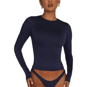 Skimmings Dupes Long Sleeve Shirt Tops Women Y2k Tight Skinny Slim Fitted Tee Solid Color Basic Crop Top Pullover Tshirt in Saudi Arabia