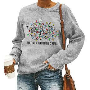 QIANRUO أنا بخير كل شيء على ما يرام البلوز المرأة مضحك إلكتروني طباعة عيد الميلاد تي شيرت أضواء عيد الميلاد الجرافيك البلوز القمم in Kuwait