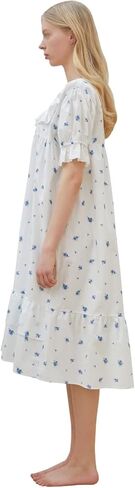 بيجامة لولين باكمام قصيرة للنساء من اولالا، ملابس نوم ناعمة بلون عاجي فينتاج قطعة واحدة من القطن، مقاس واحد، لون عاجي، مقاس واحد in Kuwait