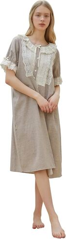 بيجامة ULLALA للنساء O-Garden 40'S قصيرة قطعة واحدة من دقيق الشوفان ملابس نوم ناعمة عتيقة قطعة واحدة من القطن مقاس واحد in Kuwait