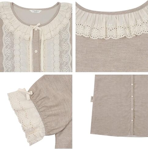 بيجامة ULLALA للنساء O-Garden 40'S قصيرة قطعة واحدة من دقيق الشوفان ملابس نوم ناعمة عتيقة قطعة واحدة من القطن مقاس واحد in Kuwait