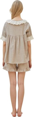 ULLALA Pajamas for Women O-Garden 40'S Short Two-Piece Oatmeal Vintage Soft Sleepwear 2Piece one Size Cotton in Kuwait