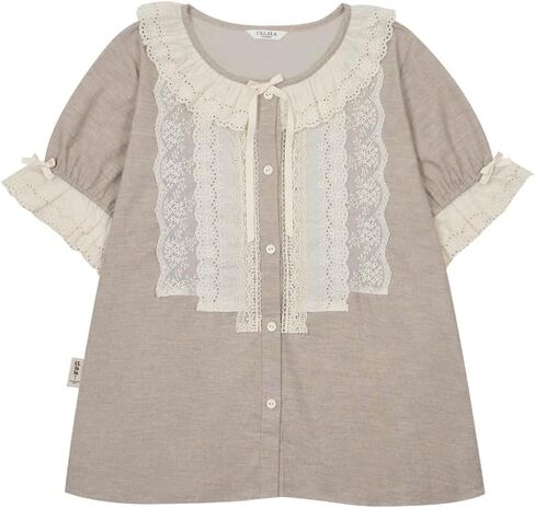 ULLALA Pajamas for Women O-Garden 40'S Short Two-Piece Oatmeal Vintage Soft Sleepwear 2Piece one Size Cotton in Kuwait