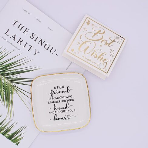 True Friends Are Never Apart Maybe But in Distance Never in Heart Friendship Quote Ceramic Ring Dish Decorative Jewelry Tray for Women Friends,Meaningful Friend Gifts for Friend Birthday Christmas in Saudi Arabia