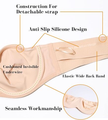 HACI Women's Unlined Strapless Bra for Plus Size Minimizer Seamless Underwire Large Bust Bandeau in Kuwait