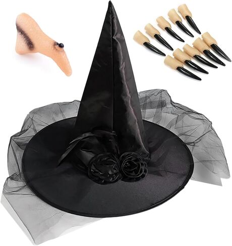 مجموعات قبعة ساحرة للنساء سوداء لحفلات الهالوين والحفلات التنكرية والحفلات التنكرية والزي التنكري واللوازم التنكرية للبالغين in Kuwait