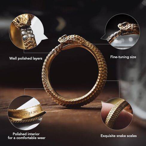 كوبرتيست دبليو يو خاتم نحاسي بتصميم ثعبان من اوروبوروس، مجوهرات جمالية هدية للرجال والنساء in Kuwait