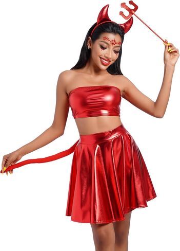 Women Halloween Angle Devil Costume Outfit Wings Halo Headband Wand Devil Horn Pitchfork Tail Cosplay Set in Kuwait